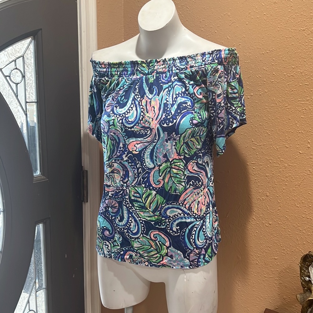 Lilly Pullitzer Blue Patterned Off The Shoulder S… - image 3